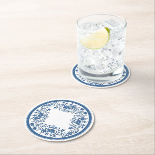 Elegante eenvoudige Blue White Flower chinoiserie Ronde Kartonnen Onderzetter