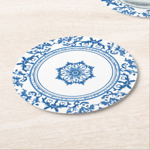 Elegante eenvoudige Blue White Flower chinoiserie Ronde Kartonnen Onderzetter