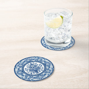 Elegante eenvoudige Blue White Flower chinoiserie  Ronde Kartonnen Onderzetter