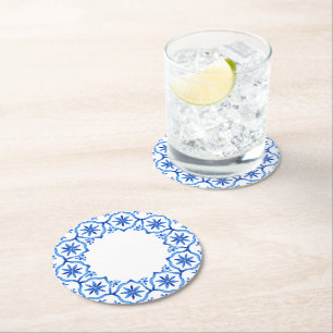 Elegante eenvoudige Blue White Flower chinoiserie Ronde Kartonnen Onderzetter