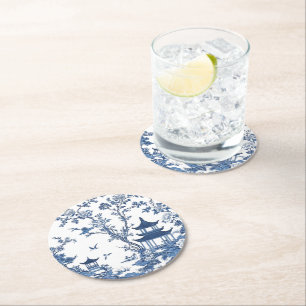 Elegante eenvoudige Blue White Flower chinoiserie Ronde Kartonnen Onderzetter
