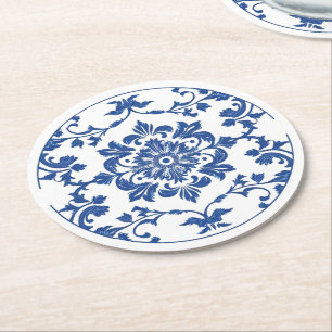 Elegante eenvoudige Blue White Flower chinoiserie Ronde Kartonnen Onderzetter