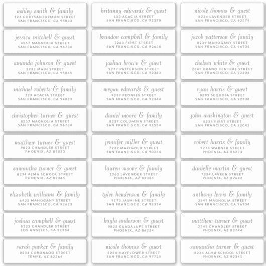 Elegante eenvoudige chique bruiloft gastnamen adre sticker (Voorkant)