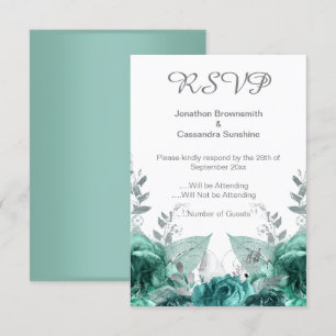 ELEGANTE EENVOUDIGE FLORALE GROENE METALLIGE RSVP KAART