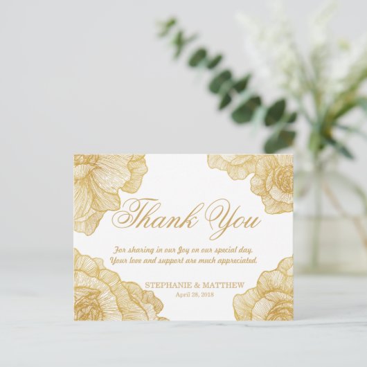 Elegante eenvoudige gouden bloem Dank u Briefkaart (Staand voorkant)