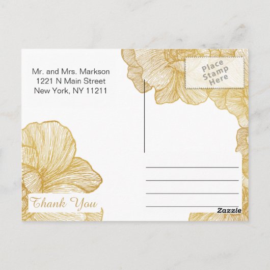 Elegante eenvoudige gouden bloem Dank u Briefkaart (Achterkant)