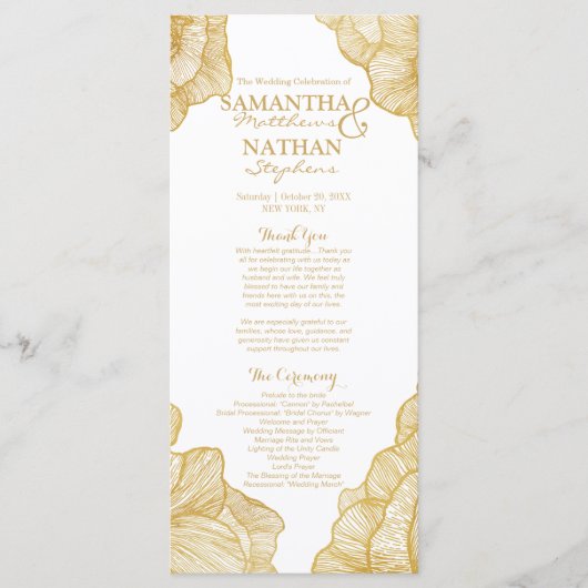 Elegante Eenvoudige Gouden Bloemen Trouwprogramma' Programma (Voorkant)