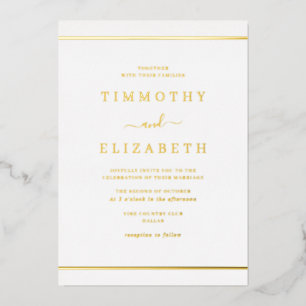 Elegante eenvoudige gouden bruiloft folie uitnodiging