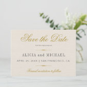 Elegante eenvoudige gouden kalligrafie klassieke b save the date (Staand voorkant)