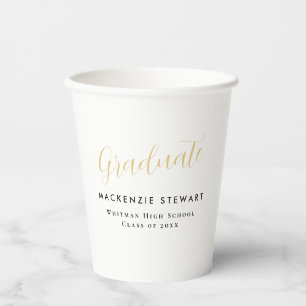 Elegante eenvoudige gouden script Afstuderen wit Papieren Bekers