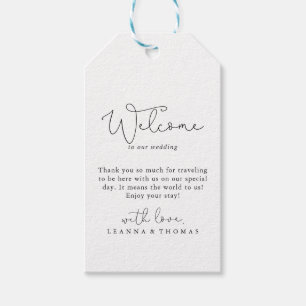 Elegante eenvoudige kalligrafie bruiloft welkom cadeaulabel