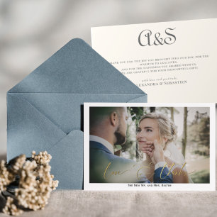 Elegante eenvoudige kalligrafie Monogram bruiloft  Bedankkaart