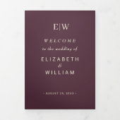 Elegante eenvoudige kersenlak, monogram bruiloft drieluik programma (Cover)