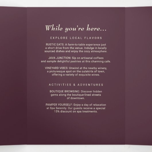 Elegante eenvoudige kersenlak, monogram bruiloft drieluik programma (Binnenkant midden)