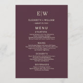 Elegante eenvoudige kersenlak, monogram bruiloft menu (Voorkant)