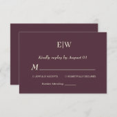 Elegante eenvoudige kersenlak, monogram bruiloft RSVP kaartje (Voorkant / Achterkant)