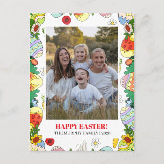 Elegante Eenvoudige Kleurrijke Bloemige Paas Famil Feestdagenkaart