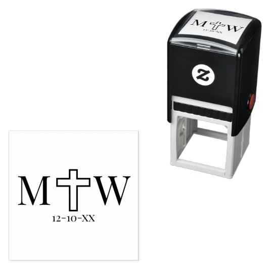 Elegante Eenvoudige Kruis Paar 2 Init Monogram Dat Zelfinktende Stempel (In situ)