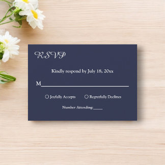 Elegante Eenvoudige Marine Blauw Wit Modern Chic W RSVP Kaartje