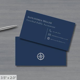 Elegante Eenvoudige Marine Blauw Zilver Visitekaartje