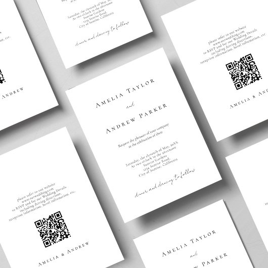 Elegante eenvoudige minimalistische QR-code bruilo Kaart