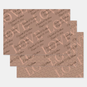 Elegante Eenvoudige Mocha Mousse met Monogram Huwe Inpakpapier Vel