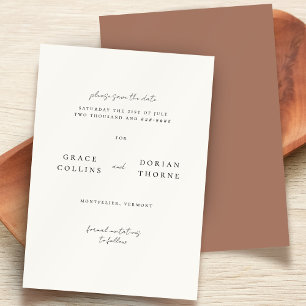 Elegante Eenvoudige Mocha Mousse Rustieke Neutrale Save The Date