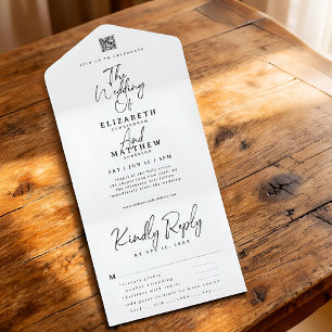 Elegante Eenvoudige Moderne Chic QR Maaltijd Optie All In One Uitnodiging