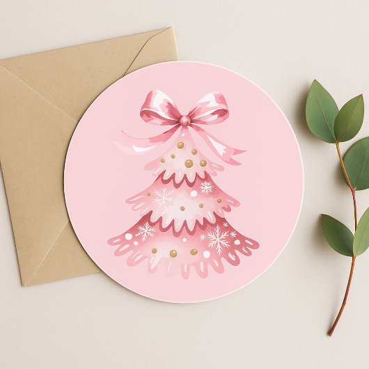 Elegante Eenvoudige Moderne Roze Kerstboom Vakanti Ronde Sticker