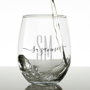Elegante Eenvoudige Monogram Naam Persoonlijk  Wijnglas Zonder Voet