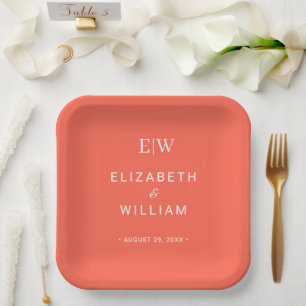 Elegante Eenvoudige Neon Flare met Monogram Huweli Papieren Bordje