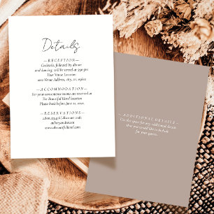 Elegante eenvoudige neutrale Mocha Mousse bruiloft Informatiekaartje