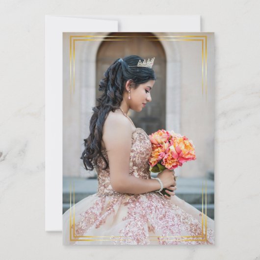 Elegante Eenvoudige Roze Gouden Bloem Quinceañera Kaart (Achterkant)