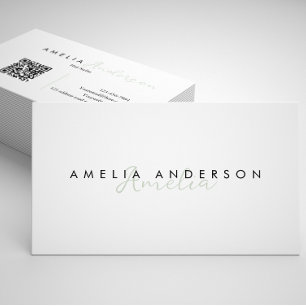 Elegante eenvoudige Sage Green Script QR-code Visitekaartje