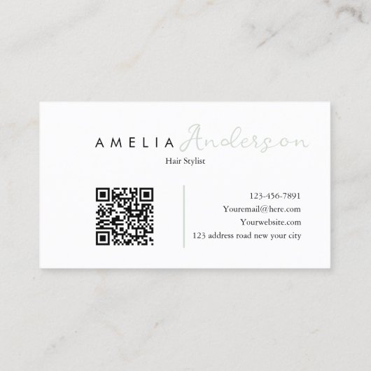 Elegante eenvoudige Sage Green Script QR-code Visitekaartje (Achterkant)