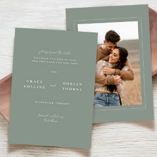 Elegante Eenvoudige Sage Groene Neutrale Fotobruil Save The Date