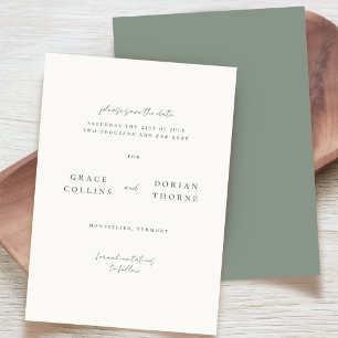 Elegante Eenvoudige Sage Groene Neutrale Huwelijk Save The Date