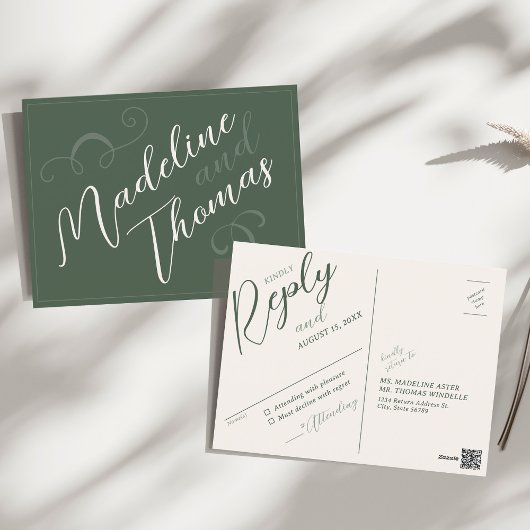 Elegante Eenvoudige Script Sage Green Wedding RSVP Briefkaart