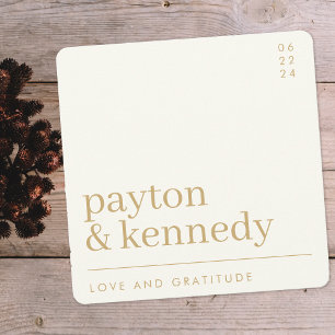 Elegante eenvoudige stijlvolle crème en gouden chi bedankkaart