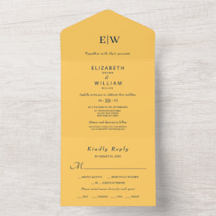 Elegante Eenvoudige Straal Bloem met Monogram Huwe All In One Uitnodiging