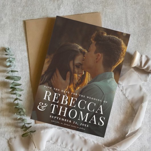 Elegante Eenvoudige Typografie Foto Bruiloft Save The Date