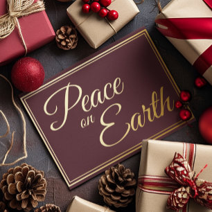 Elegante Eenvoudige Vrede op Aarde Bourgondië Goud Folie Feestdagenkaart