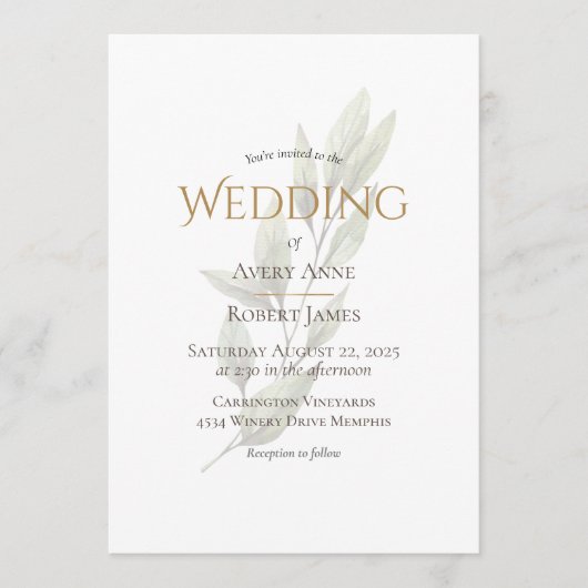 Elegante Eenvoudige Waterverf Groene Blad Modern Kaart (Voorkant)
