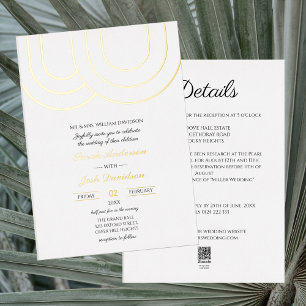 Elegante eenvoudige witte en gouden bruiloft folie uitnodiging