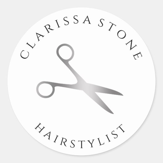 Elegante eenvoudige zilveren schaar haarstylist ronde sticker (Voorkant)