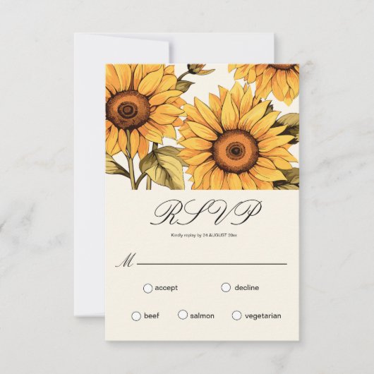 Elegante Eenvoudige Zonnebloem RSVP Kaart (Voorkant)