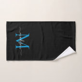 Elegante Eenvoudige Zwart Blauw Monogram Script Na Handdoek (Handdoek)