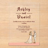 Elegante eenvoudige zwart-wit bruid bruidegom brui acryl uitnodigingen (Voorkant)