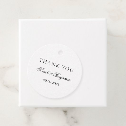 Elegante eenvoudige zwart-wit bruiloft dank u bedankjes labels (In situ)