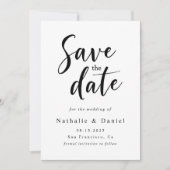 Elegante Eenvoudige Zwart-Wit QR Code Wedding Save The Date (Voorkant)